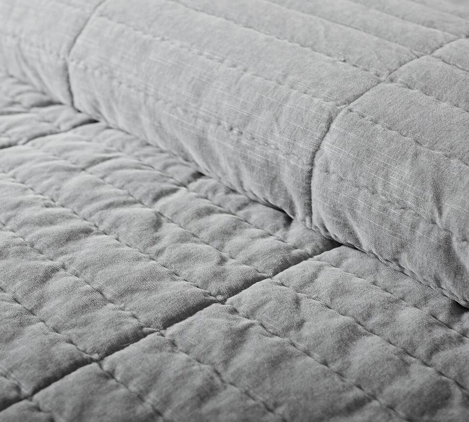 Hudson Handcrafted Heathered Velvet Coverlet & Pillowcases Grey